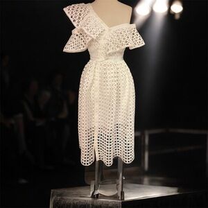 Self-Portrait White Guipure Lace Midi Dress | US 4